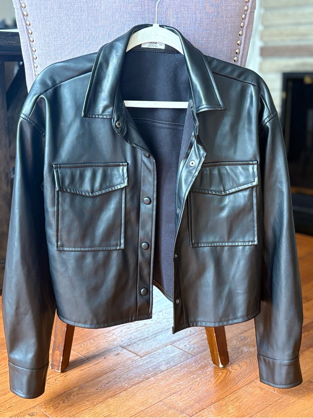 Ardene Black Faux Leather Button-Front Jacket